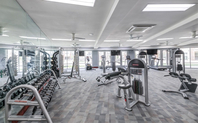 a gym with exercise equipment
